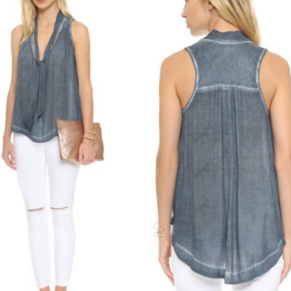 Free People blue sleeveless necktie front shit szL